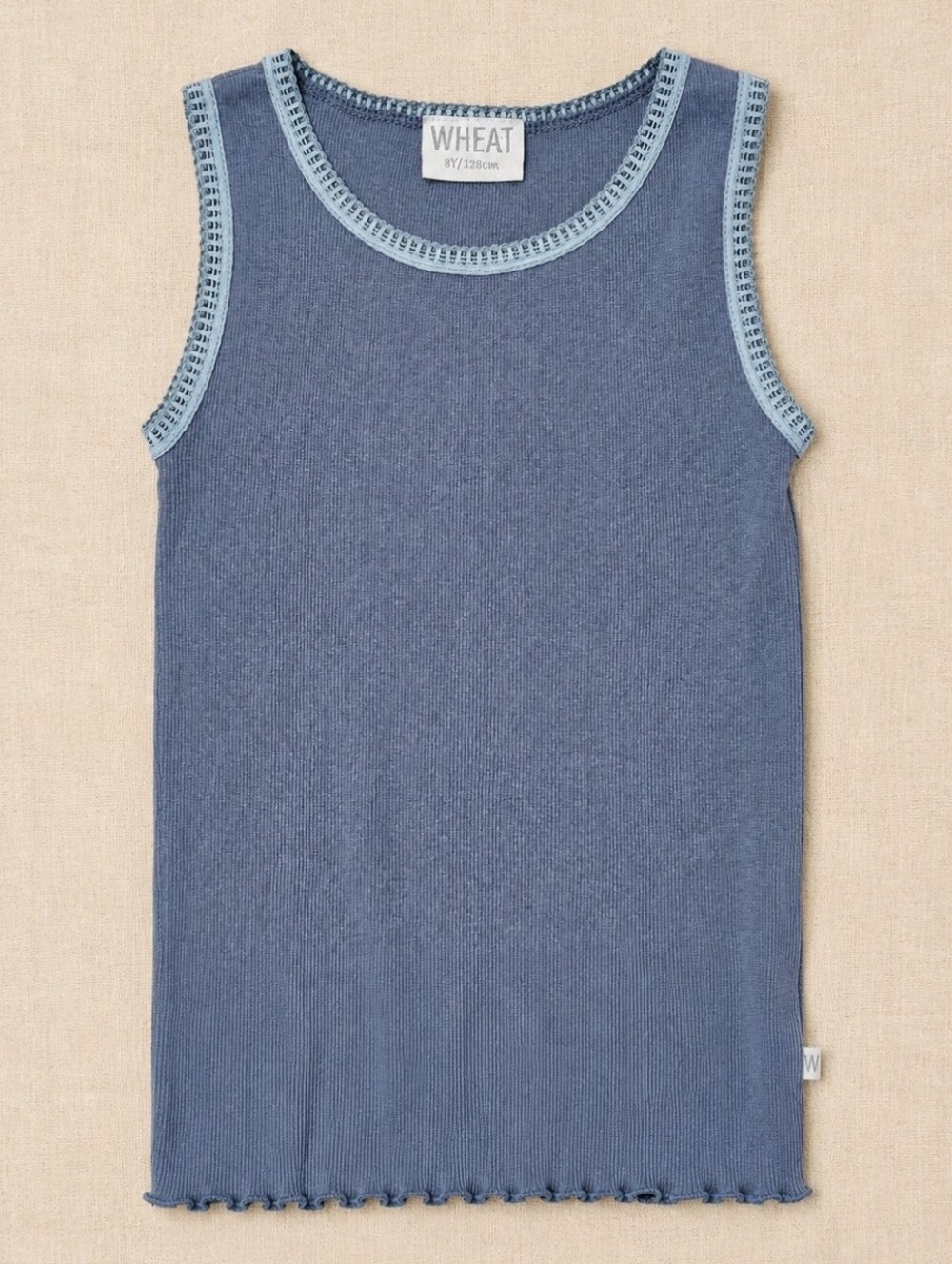 WHEAT Rib Tank Top Girls 8Y 128 Blue Gray Modal Cotton Scandinavian
